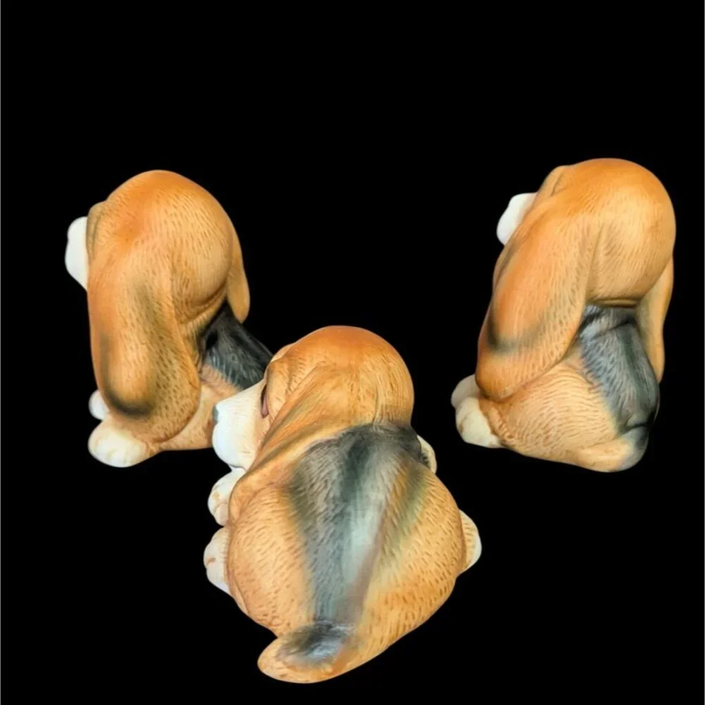 Vintage Homco‎ Basset Hound Figurines Set Of 3 Hand-Painted Ceramic Collectibles